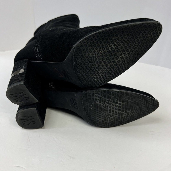 Stuart Weitzman Black Suede Heeled Ankle Boots Size 7 Silver Accents - Picture 10 of 13